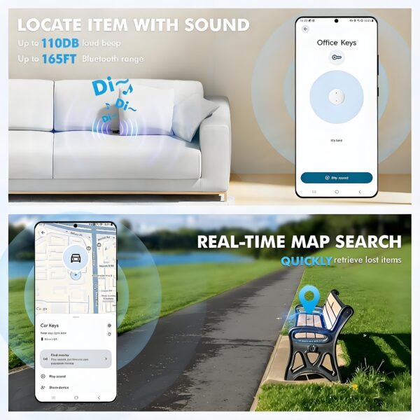 4 search item-S10-Dual-Tracker-Tag Air Tracker Tags for Android and Apple,Apple Find My and Google Find Hub,4 Packs Bluetooth Item Locator,110dB Sound Alert,IP66 Waterproof,Replaceable Battery,Anti-Lost Tag