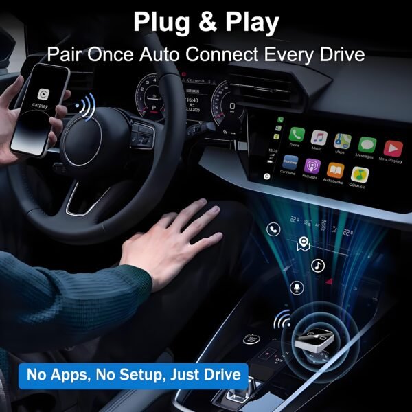 Wireless CarPlay Android Auto Adapter, 4-in-1 Car Dongle with AirPlay Mirror Link,2.4/5GHz WiFi & Bluetooth 5.0,Plug-and-Play with Auto-Reconnect,OEM Control Support