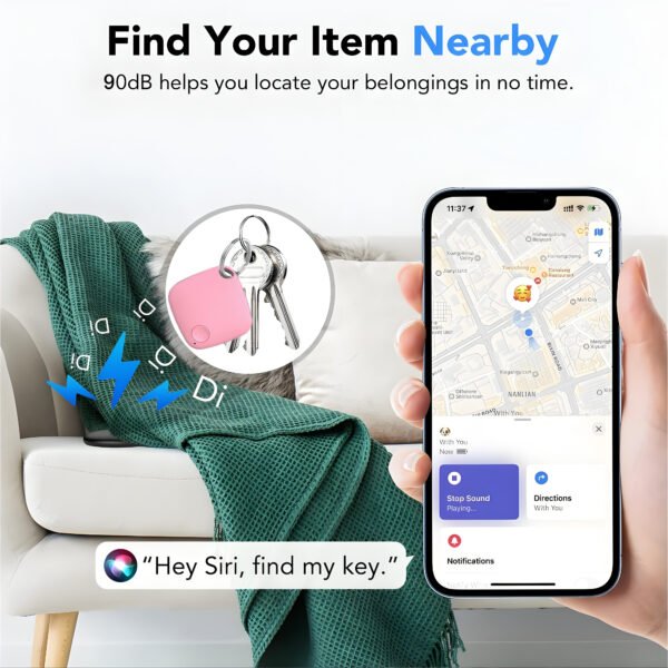 Air Tracker Tags, 4 Pack, Compatible with Apple Find My, Mfi Certified, Bluetooth Item Finder 5.4, 90dB Sound Alert, IP57 Waterproof, Replaceable Battery