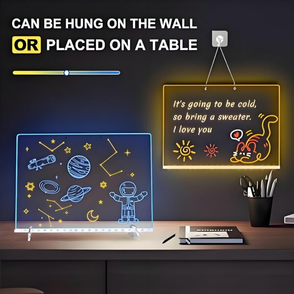 5 stand way-LEDBan-CX-35x25 Rechargeable LED Drawing Board for Kids, Light Up Acrylic Tracing & Writing Board with 7 RGB Colors,6 Light Modes, Magnetic Paper Holder, USB-C Charging, Creative Gift for Boys & Girls