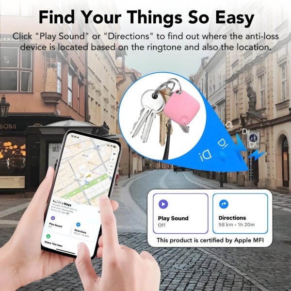 Air Tracker Tags, 4 Pack, Compatible with Apple Find My, Mfi Certified, Bluetooth Item Finder 5.4, 90dB Sound Alert, IP57 Waterproof, Replaceable Battery
