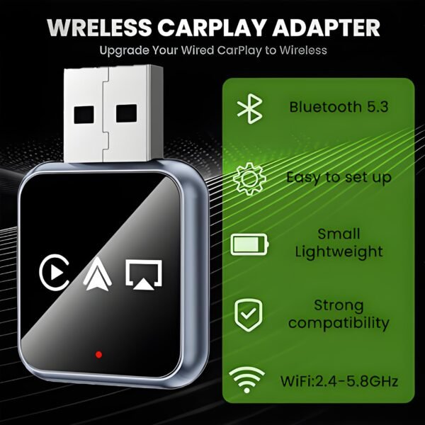 Wireless CarPlay Android Auto Adapter, 4-in-1 Car Dongle with AirPlay Mirror Link,2.4/5GHz WiFi & Bluetooth 5.0,Plug-and-Play with Auto-Reconnect,OEM Control Support