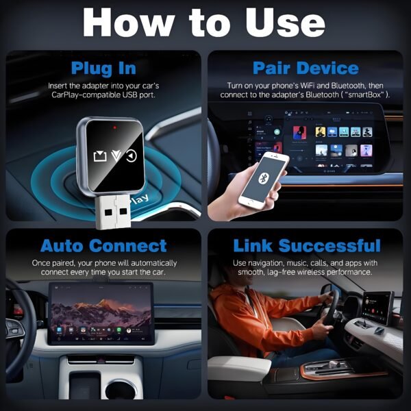 Wireless CarPlay Android Auto Adapter, 4-in-1 Car Dongle with AirPlay Mirror Link,2.4/5GHz WiFi & Bluetooth 5.0,Plug-and-Play with Auto-Reconnect,OEM Control Support