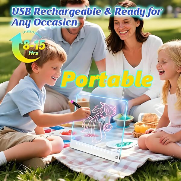 7.portable-LEDBan-CX-30x20 Rechargeable LED Drawing Pad for Kids, Glowing Tracing Board with 7 RGB and 6 Dynamic Light Modes,Paper Holder, Portable Doodle Writing Board