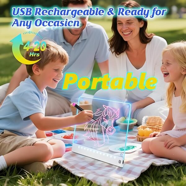 7.portable-LEDBan-CX-40x30 Rechargeable LED Drawing Board for Kids, Light Up Acrylic Doodle Board with 7 RGB Colors,8 Drawing Tracing Templates,Boys and Girls Gift