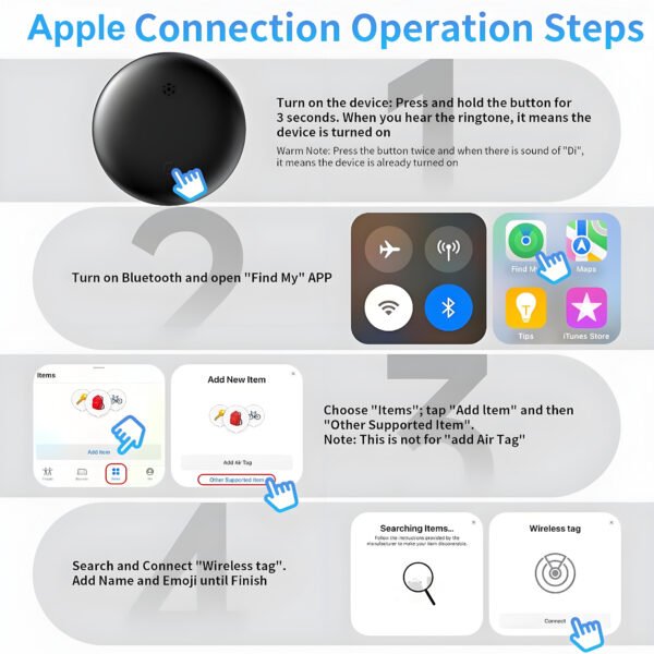 8 how to add tags-S10-Dual-Tracker-Tag Air Tracker Tags for Android and Apple,Apple Find My and Google Find Hub,4 Packs Bluetooth Item Locator,110dB Sound Alert,IP66 Waterproof,Replaceable Battery,Anti-Lost Tag