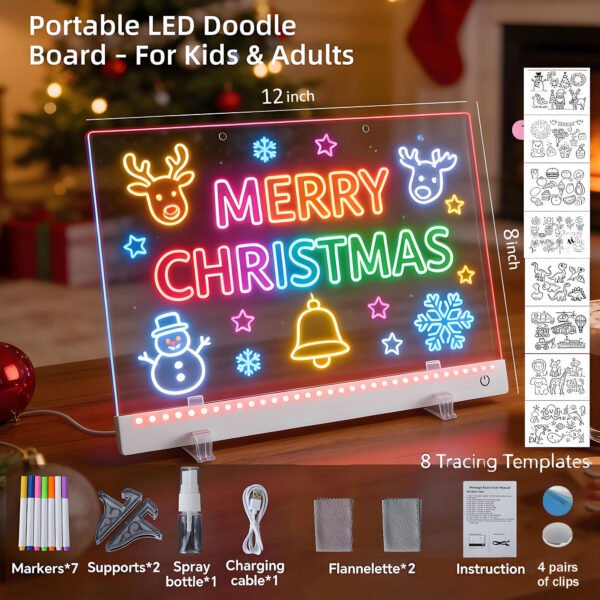 8. includings-LEDBan-CX-30x20 Rechargeable LED Drawing Pad for Kids, Glowing Tracing Board with 7 RGB and 6 Dynamic Light Modes,Paper Holder, Portable Doodle Writing Board