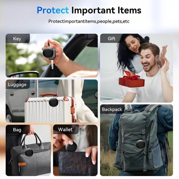 9 applications-S10-Dual-Tracker-Tag Air Tracker Tags for Android and Apple,Apple Find My and Google Find Hub,4 Packs Bluetooth Item Locator,110dB Sound Alert,IP66 Waterproof,Replaceable Battery,Anti-Lost Tag
