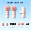 Wireless Lavalier Microphone for iPhone and Android, 2-Pack Mini Clip-On Mic with Noise Reduction Plug and Play for TikTok, YouTube Video Recording, Pink