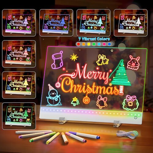 Rechargeable LED Drawing Board for Kids and Adults,Light up with 7 RGB Colors & 4 Glowing Modes,Easy-Clean Acrylic Board for Home,Office,Birthday,Holiday Gift