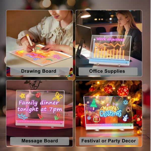 Rechargeable LED Drawing Board for Kids and Adults,Light up with 7 RGB Colors & 4 Glowing Modes,Easy-Clean Acrylic Board for Home,Office,Birthday,Holiday Gift