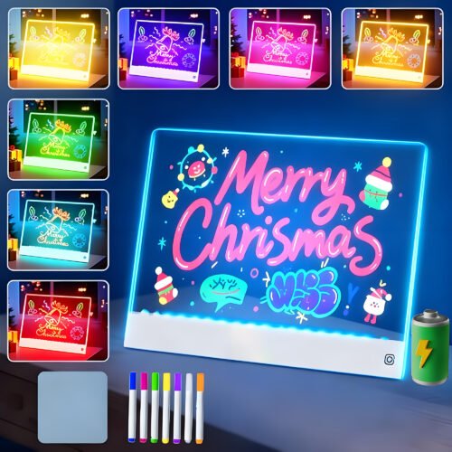 Rechargeable LED Note Board for Kids and Adults,Glowing with 7 Rgb Colors & 4 Flashing Modes,Portable Scratch-Resistant Acrylic for Writing,Drawing,Home,Holiday