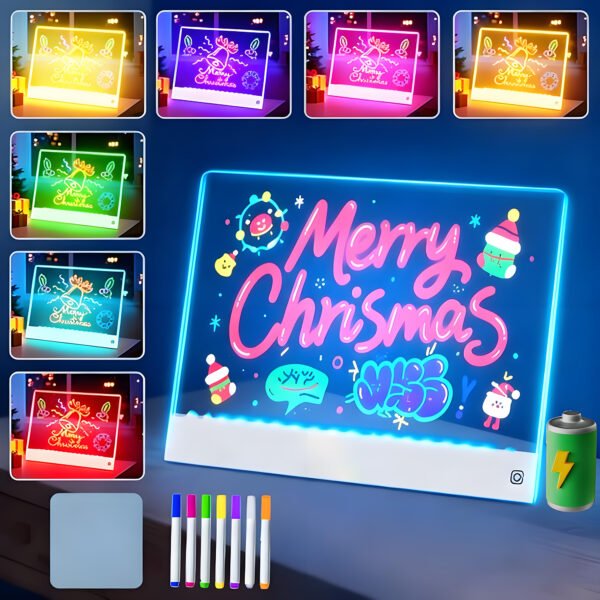 Rechargeable LED Note Board for Kids and Adults,Glowing with 7 Rgb Colors & 4 Flashing Modes,Portable Scratch-Resistant Acrylic for Writing,Drawing,Home,Holiday