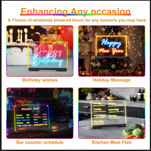 Rechargeable LED Note Board for Kids and Adults,Glowing with 7 Rgb Colors & 4 Flashing Modes,Portable Scratch-Resistant Acrylic for Writing,Drawing,Home,Holiday