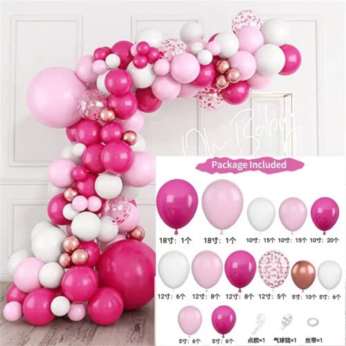 110PCS Pink Balloon Garland Arch Kit with Glitter Balloons, 18/12/10/5 Inch Latex Balloons Assorted Sizes for Birthday, Princess Party, Wedding & Baby Shower Decorations