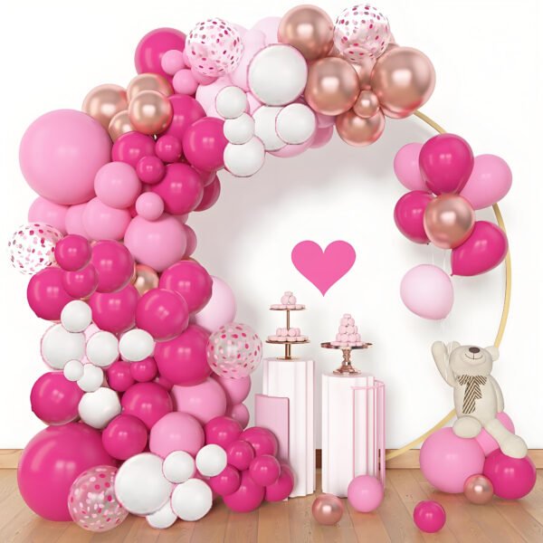110PCS Pink Balloon Garland Arch Kit with Glitter Balloons, 18/12/10/5 Inch Latex Balloons Assorted Sizes for Birthday, Princess Party, Wedding & Baby Shower Decorations